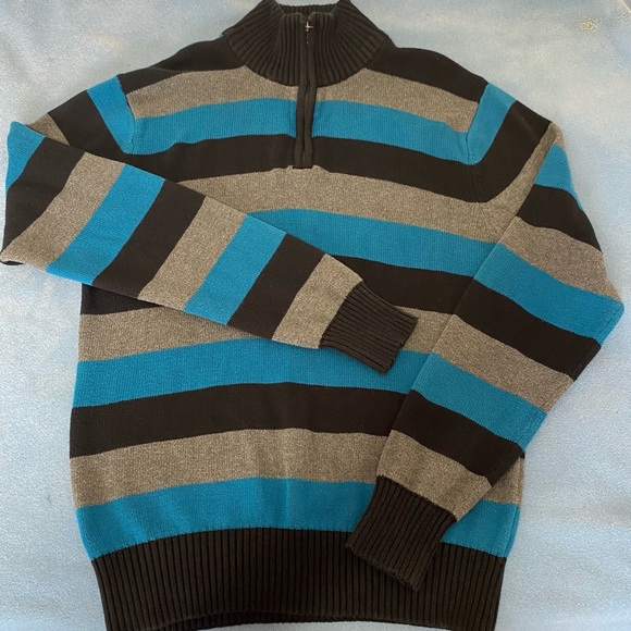 Carbon men’s black, gray & blue 1/4 zip 100% cotton sweater - Picture 2 of 14